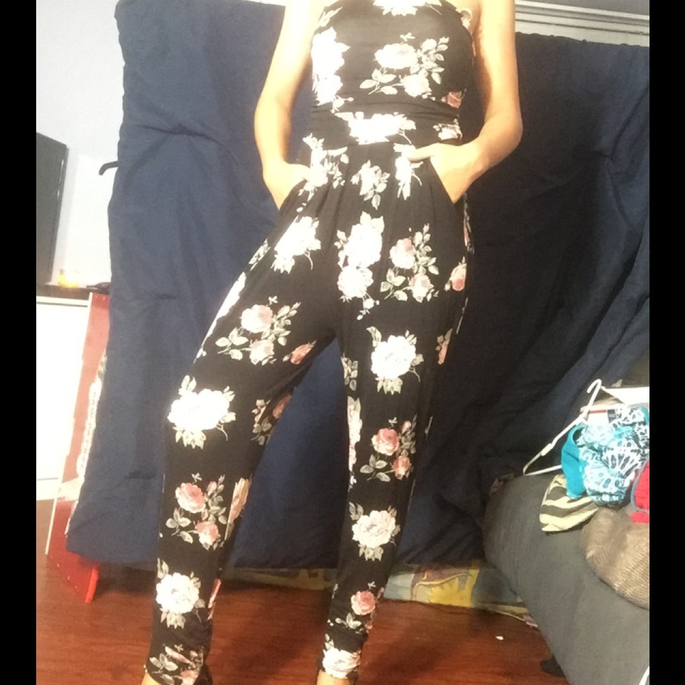 Black floral jumpsuit
